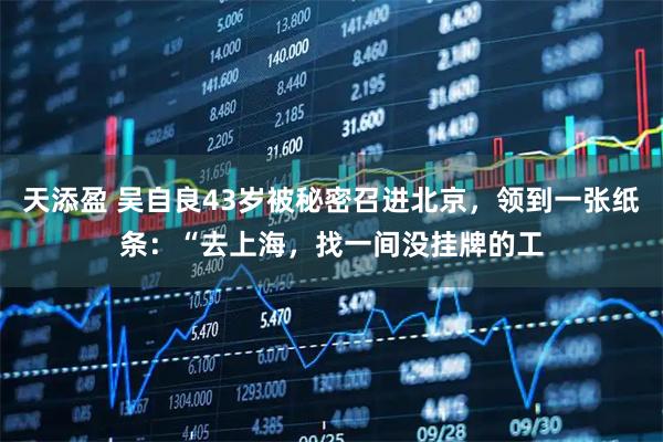 天添盈 吴自良43岁被秘密召进北京，领到一张纸条：“去上海，找一间没挂牌的工